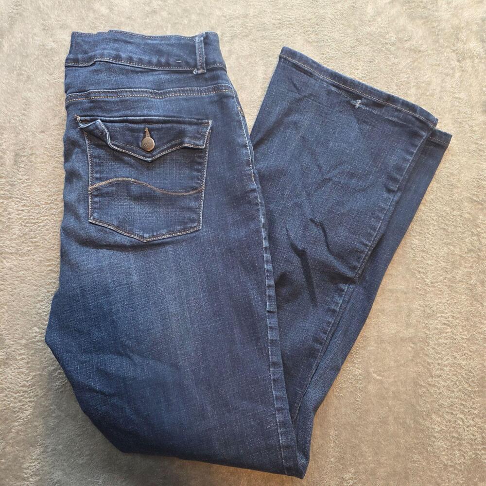 Lee Curvy Fit Bootcut Jeans Womens 14 Blue Medium Wash Mid Rise Stretch Denim